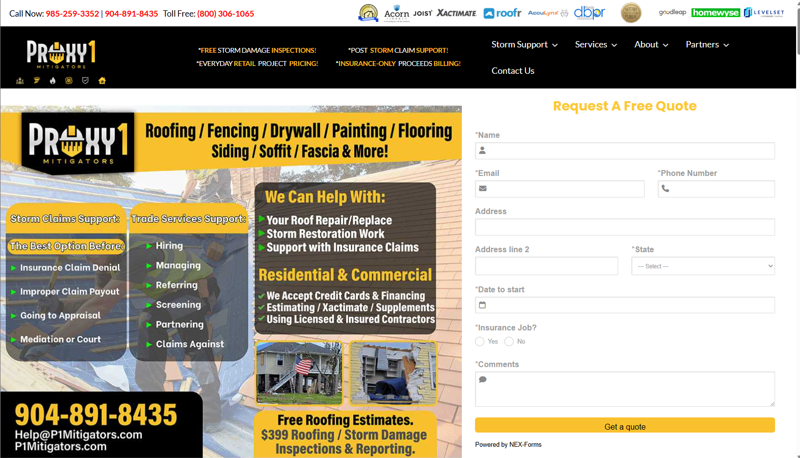 P1 Mitigators - Roofing & storm damage services website